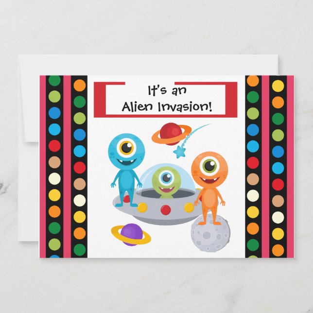 Custom Alien Invastion 5x7 Birthday Invitation (Front)