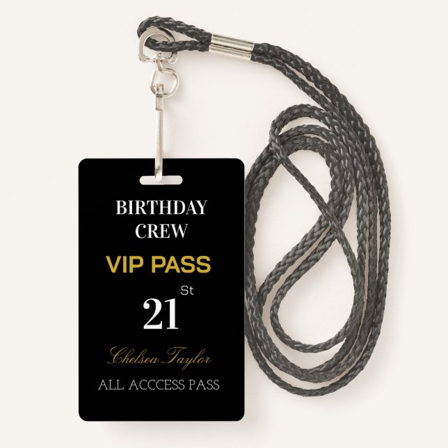 Custom All Access 21st Any Age Birthday VIP  Badge (Front with Lanyard)