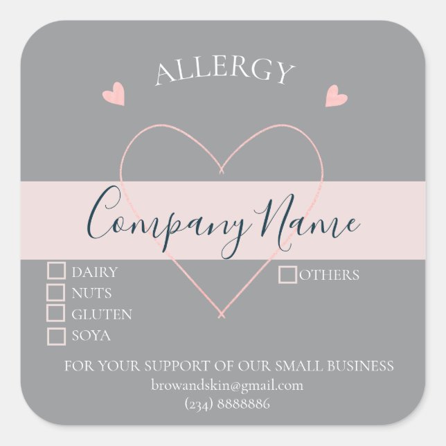 Custom Allergy Advice Label – Handmade Products (Front)