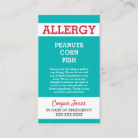 Custom Allergy Alert Restaurant Emergency Kids