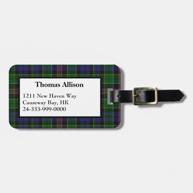 Custom Allison Tartan Plaid Luggage Tag (Front Horizontal)