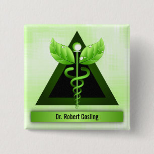 Custom Alternative Medicine Green Caduceus 2 Inch Square Button