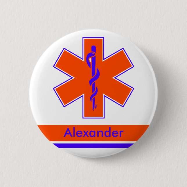 Custom Ambulance Orange and Blue Star of Life 2 Inch Round Button (Front)