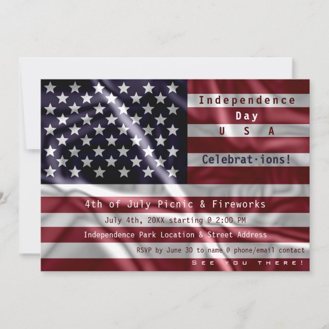 Custom American Flag, 4th of July Celebration Invitation (Front)