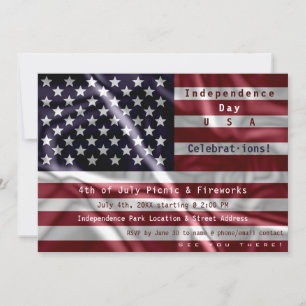 Custom American Flag, 4th of July Celebration Invitation