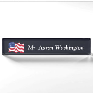 Custom American Flag Office Desk Nameplate Gift