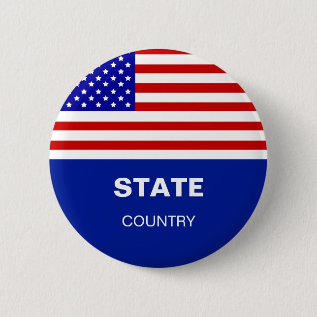 Custom American Flag & Personalized Text 2 Inch Round Button (Front)