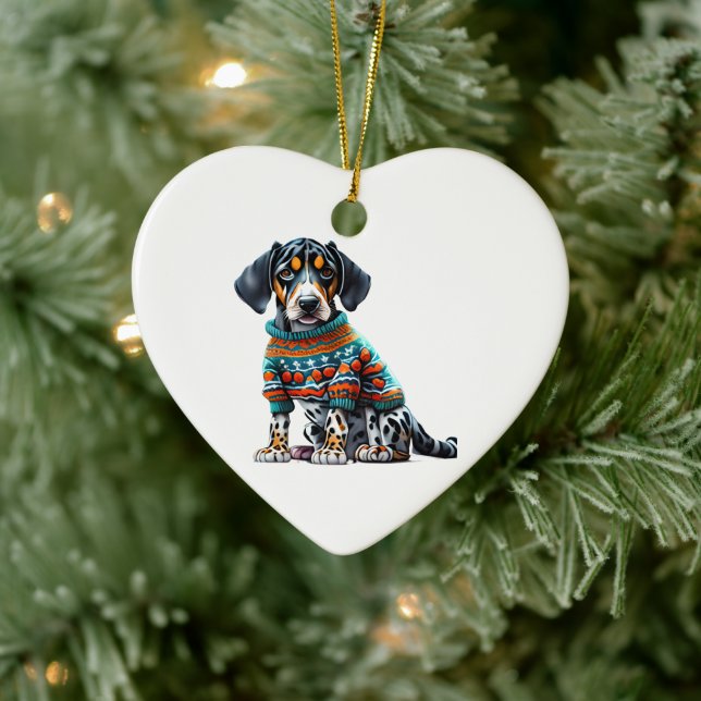 Custom American Leopard Hound in Christmas Sweater Ceramic Ornament (Tree)