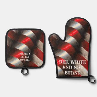 Custom American Red & White Oven Mitt & Pot Holder Set