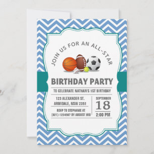 Custom an all-star sport birthday party invitation
