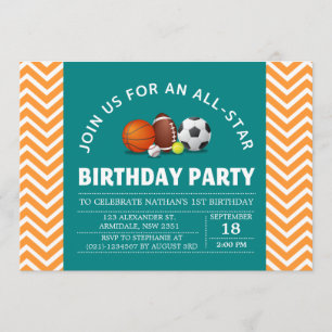 Custom an all-star sport birthday party invitation