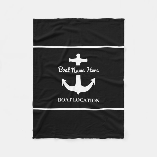 Custom Anchor Black Boat Name Location Fleece Blanket (Front)