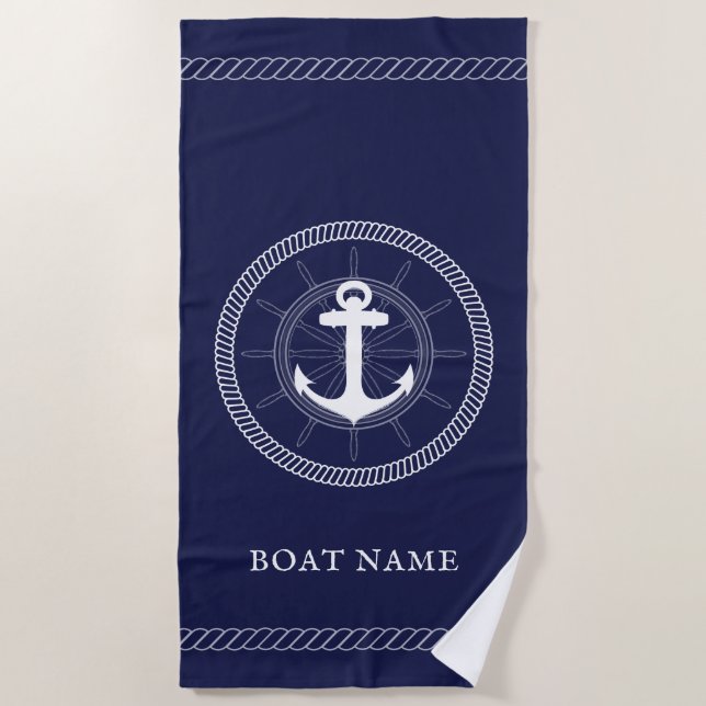 Custom Anchor Nautical blue white  Beach Towel (Front)