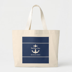 Custom Anchor Navy Blue Boat Name Location Large Tote Bag
