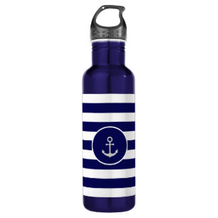 Custom Anchor on Navy Blue & White Striped 710 Ml Water Bottle
