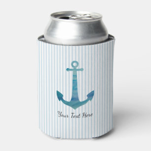 Custom Anchor Painting Coastal Blue Stripe Can Cooler