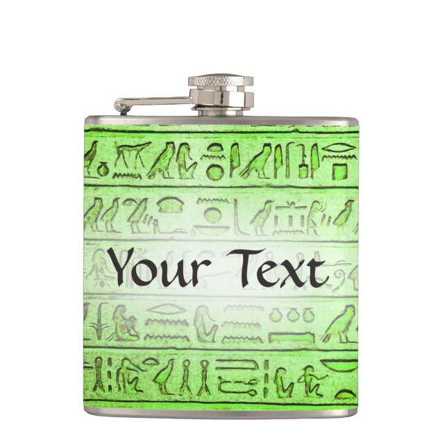 Custom Ancient Egyptian Hieroglyphs Green Flask (Front)