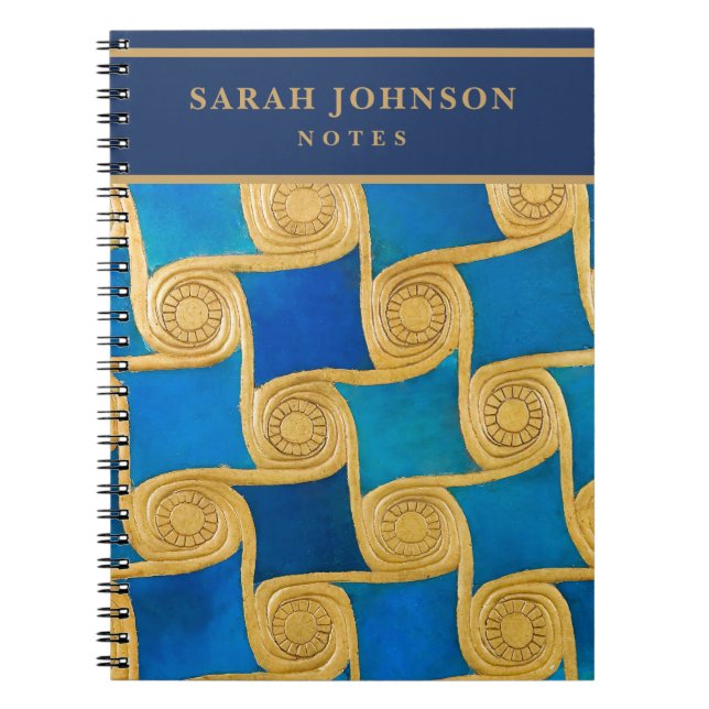 Custom Ancient Egyptian Monogram Blue Gold Notebook (Front)