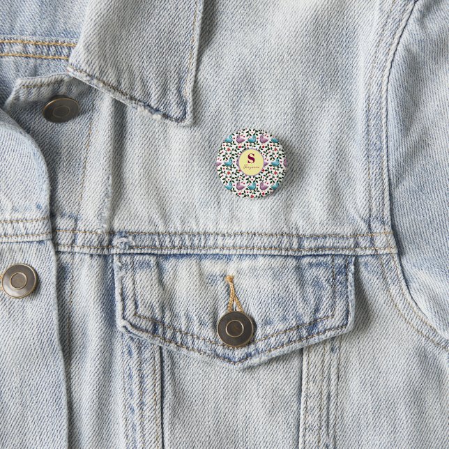 Custom and personalized birds pattern  1 inch round button (In Situ)