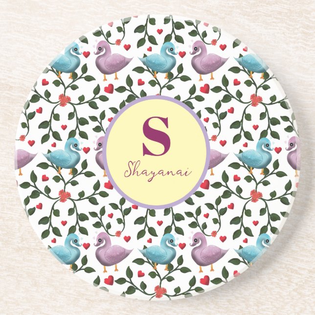 Custom and personalized birds pattern  coaster (Front)