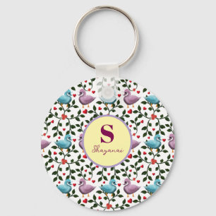 Custom and personalized birds pattern keychain