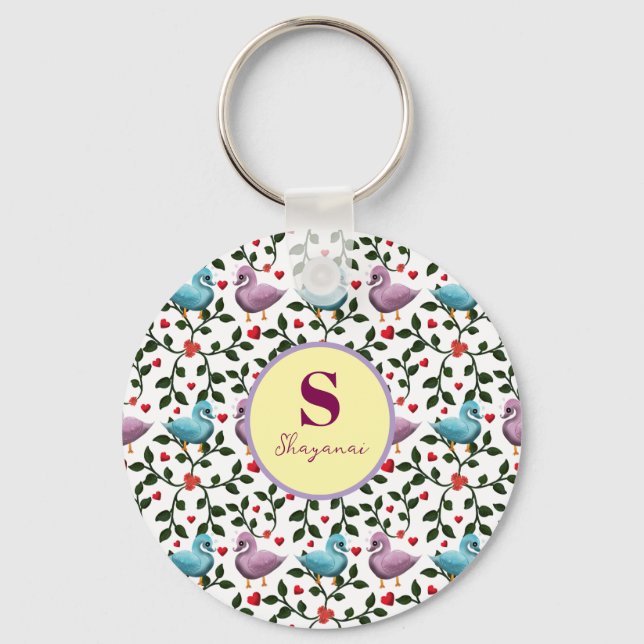 Custom and personalized birds pattern  keychain (Front)