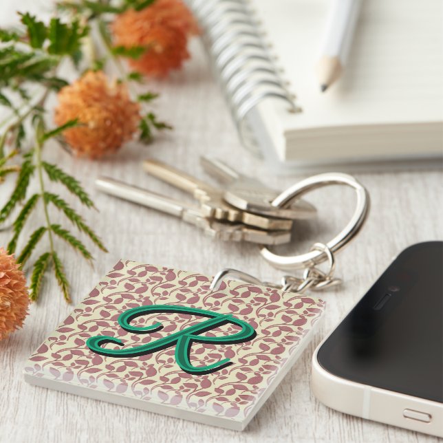 Custom and personalized botanical pattern  keychain (Front Right)