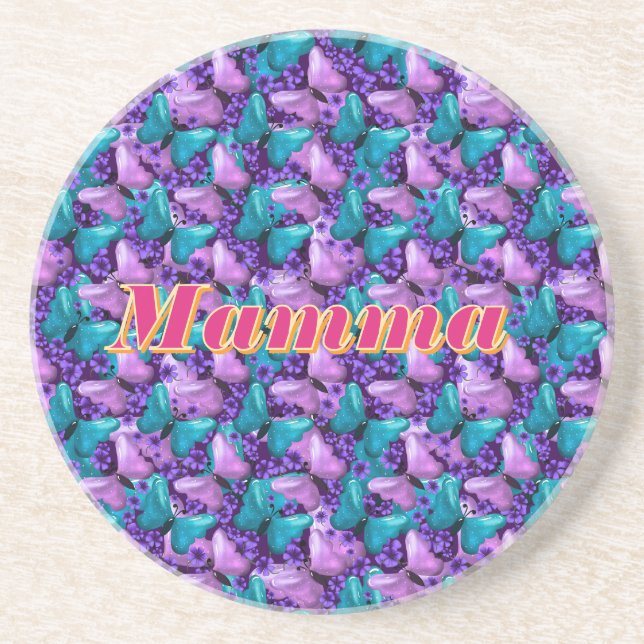 Custom and personalized butterfly floral gift  coaster (Front)