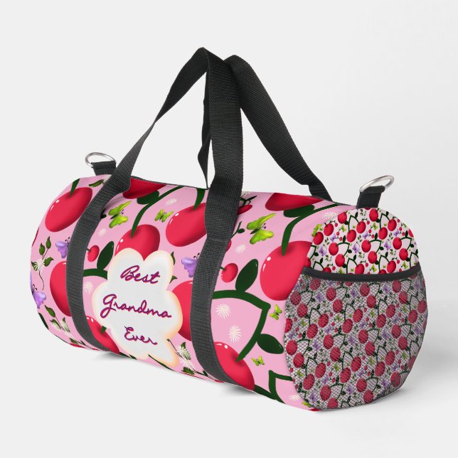 Custom and personalized cherry butterfly gift  duffle bag (Right Corner)