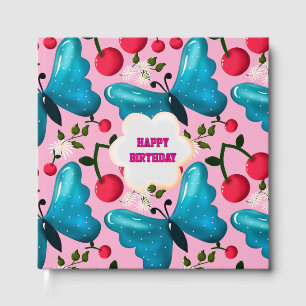 Custom and personalized cherry butterfly gift guest book