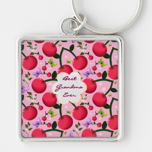 Custom and personalized cherry butterfly gift  keychain (Front)