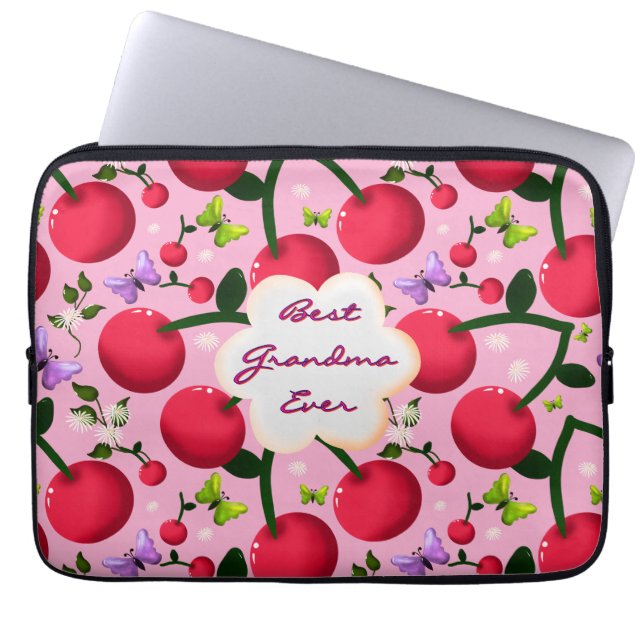 Custom and personalized cherry butterfly gift  laptop sleeve (Front)