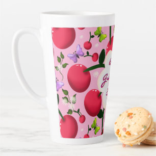 Custom and personalized cherry butterfly gift latte mug