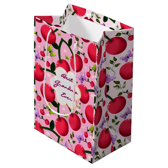 Custom and personalized cherry butterfly gift  medium gift bag (Front Angled)