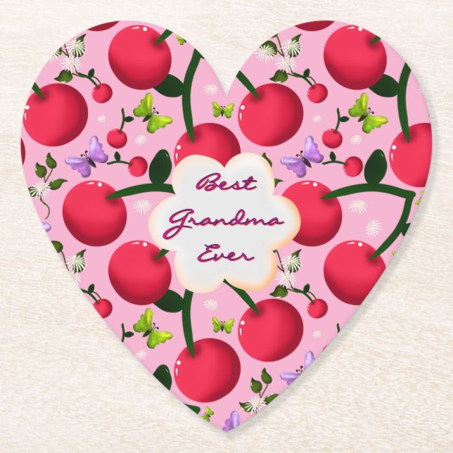 Custom and personalized cherry butterfly gift  paper coaster (Front)
