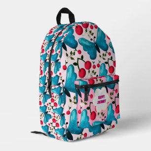 Custom and personalized cherry butterfly gift pri printed backpack
