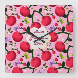 Custom and personalized cherry butterfly gift  square wall clock