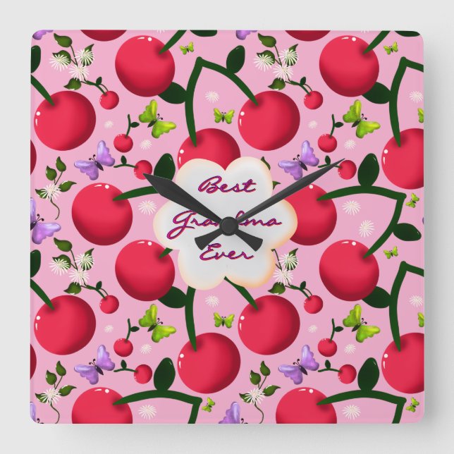 Custom and personalized cherry butterfly gift  square wall clock (Front)