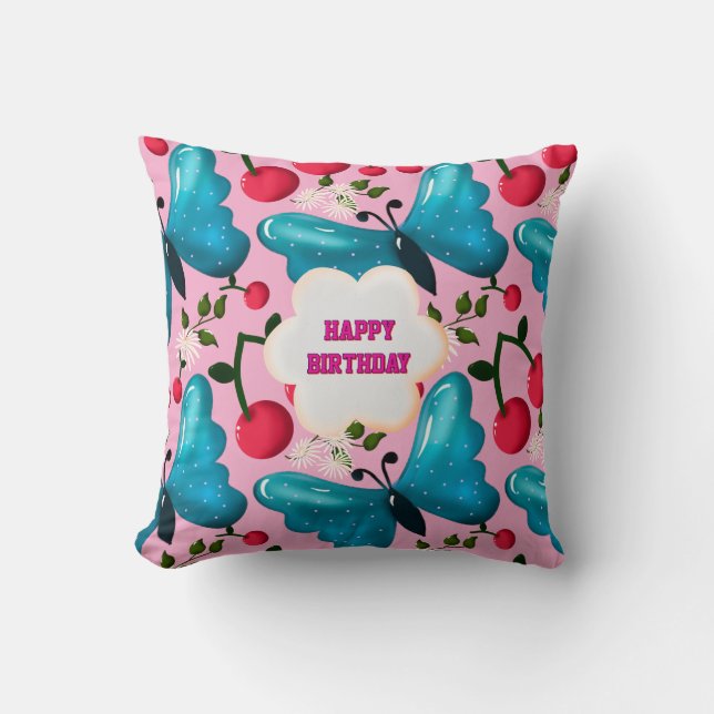 Custom and personalized cherry butterfly gift   throw pillow (Front)