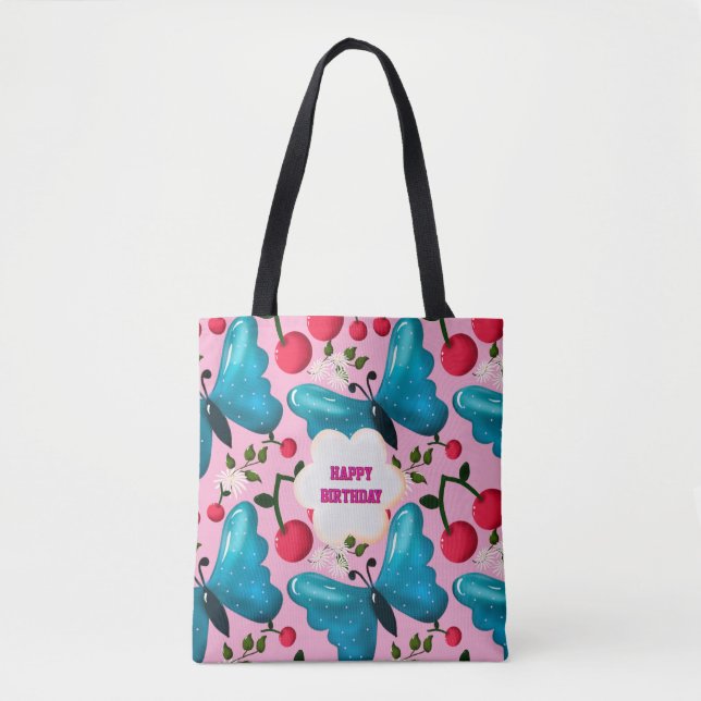 Custom and personalized cherry butterfly gift   tote bag (Front)