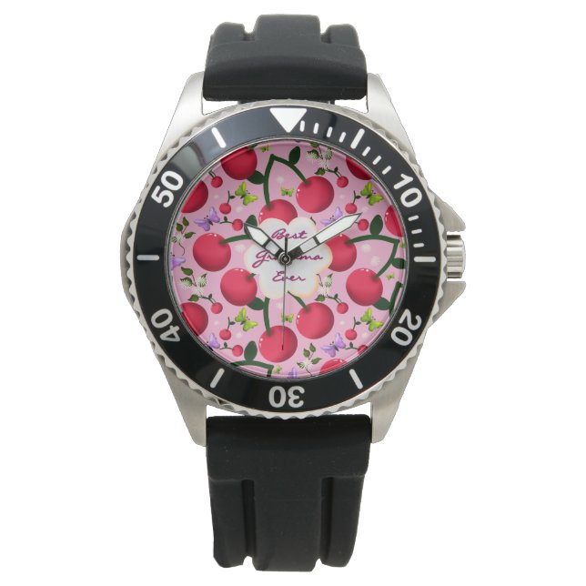 Custom and personalized cherry butterfly gift  watch (Front)