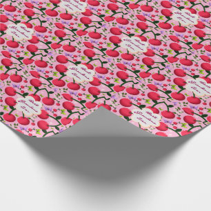 Custom and personalized cherry butterfly gift wrapping paper