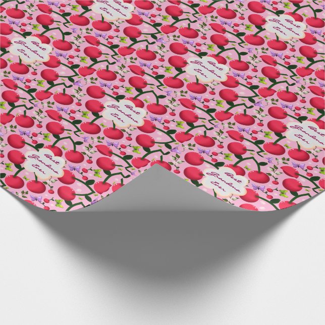 Custom and personalized cherry butterfly gift  wrapping paper (Corner)