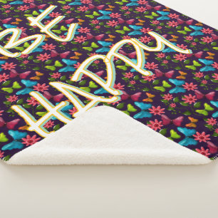 Custom and personalized Colourful Butterfly  Sherpa Blanket