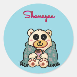 Custom and personalized cute polar bear classic round sticker