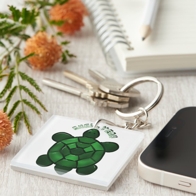 Custom and personalized Cute Turtle  Keychain (Front Right)
