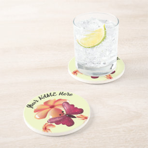 Custom and personalized floral Butterfly Coaster