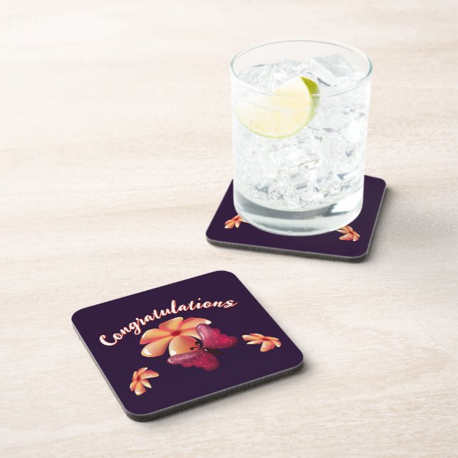Custom and personalized floral Butterfly Pattern  Coaster (Right Side)