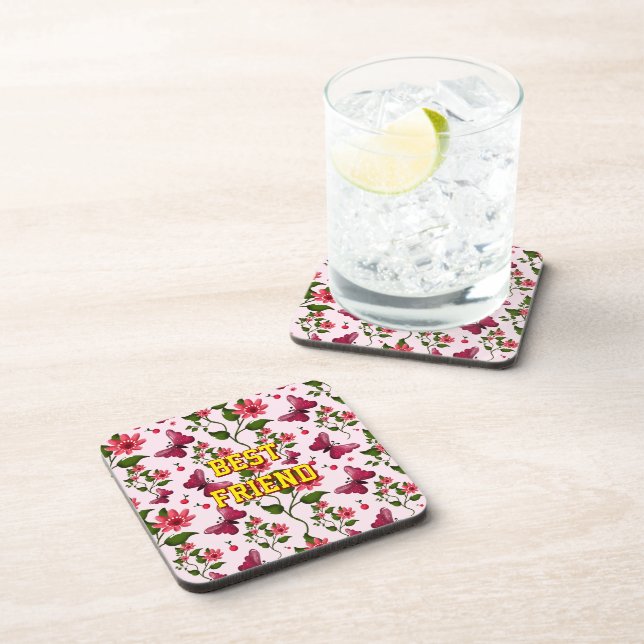 Custom and personalized floral Butterfly pattern  Coaster (Right Side)