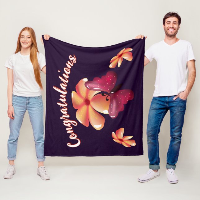Custom and personalized floral Butterfly Pattern  Fleece Blanket (In Situ)